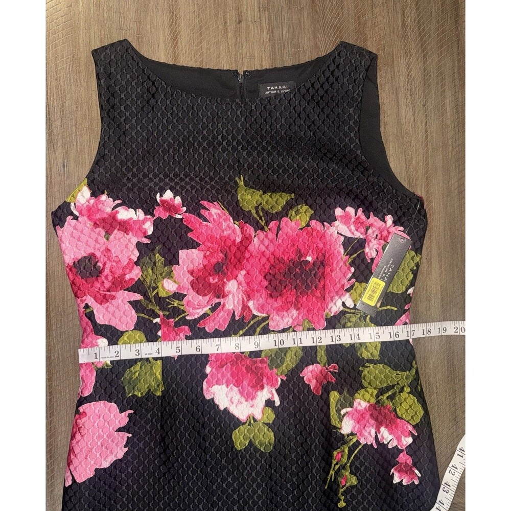 NWT Tahari Arthur S Levine Black Floral Sleeveless Sheath Dress Size 10 NEW $128 - Picture 9 of 15